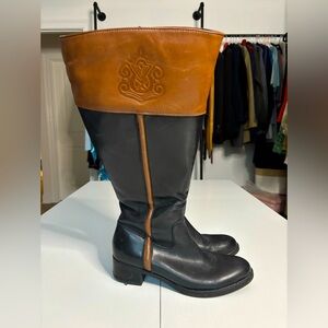 Franco Sarto Black & Brown Wide Calf Knee High Boot Size 8M